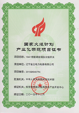 2015國(guó)家火炬計(jì)劃產(chǎn)業(yè)化示范項(xiàng)目證書(shū)